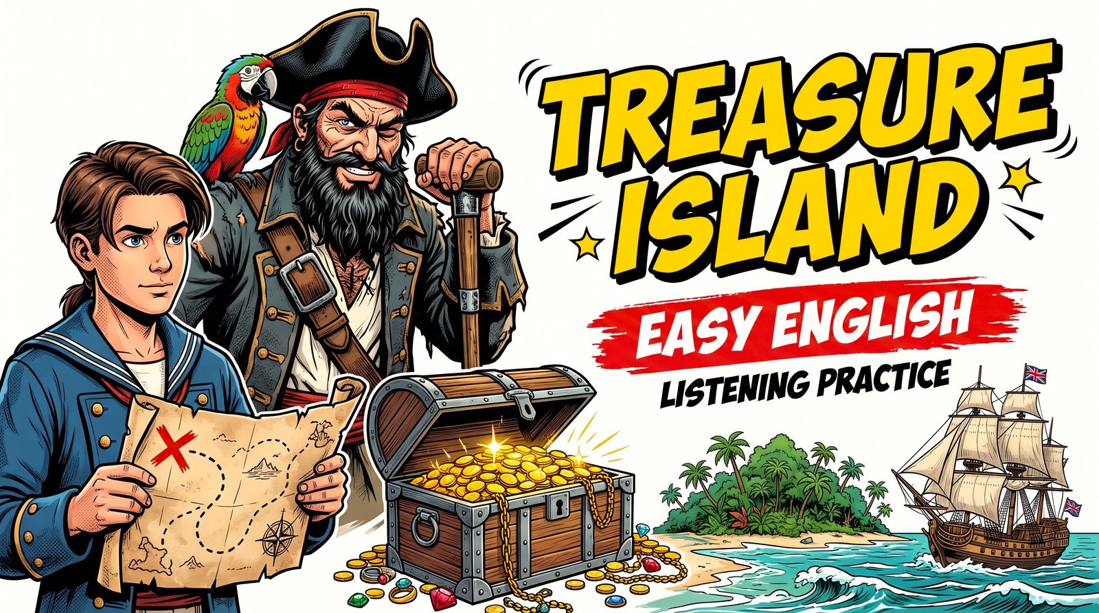 Treasure Island 🏴‍☠️ | Easy English Story for Listening Practice | Learn English Through Stories